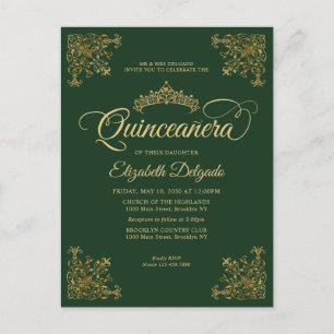 Antike Smaragdgrüne Goldrahmen-Tiara Quinceanera Postkarte