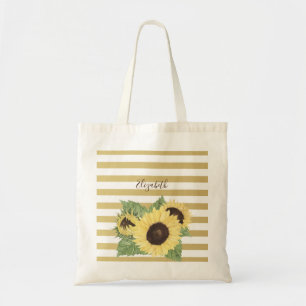Antike Sonnenblume auf Streifen Tragetasche
