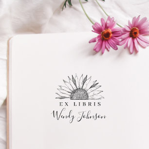 Antike Sonnenblume ElegantLibrary Buch Ex Libris Gummistempel