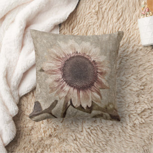 Antike Sonnenblume Sepia Braun Rosa Rustikale Text Kissen