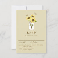 Antike Sonnenblumen auf Mason-Glas Hochzeits-RSVP-