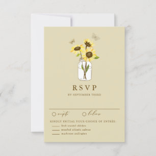 Antike Sonnenblumen auf Mason-Glas Hochzeits-RSVP- RSVP Karte