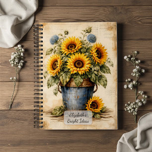 Antike Sonnenblumen in rustikalem Eimer Notizblock