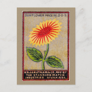 Antike Sonnenblumen-Match-Etikett Postkarte