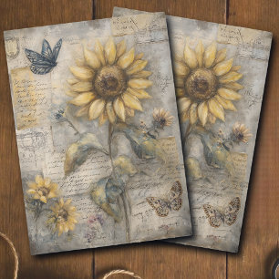 Antike Sonnenblumen-Postkarten-Ephemera-Decoupage Seidenpapier