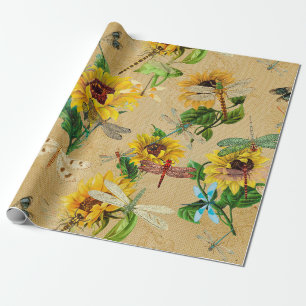 Antike Sonnenblumen und Libellen Geschenkpapier