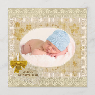 Antike Spitze Baby Junge Foto Taufe Einladung