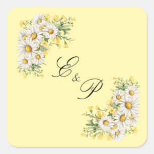 Antike Spitze & Gänseblümchen Florale Hochzeit Quadratischer Aufkleber