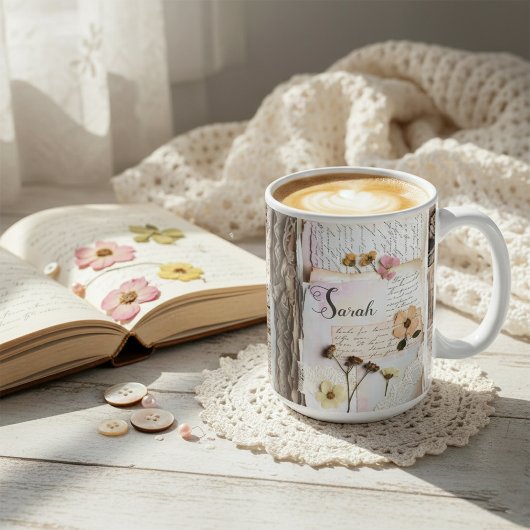 Antike Spitze Gepresste Blumen Shabby Chic Kaffeetasse