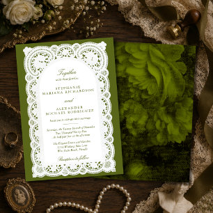 Antike Spitze Old Money Olivgrüne Hochzeit Einladung