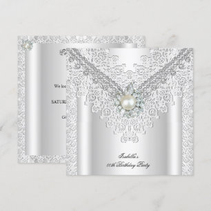 Antike Spitze Perle Silber Weiß Elegant Geburtstag Einladung