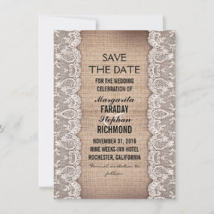 antike Spitze und rustikale Jute-Leinwand Save-the Save The Date