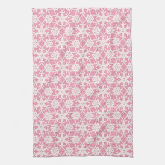 Antike Spitze - weiß und Rose pink Geschirrtuch (Vertikal)