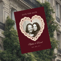 Antike Spitzen-Herz-Foto-Hochzeit Save the Date