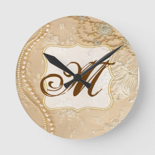 Antike Spitzen-Schmuck-Monogramm-Initial-Wanduhr Runde Wanduhr