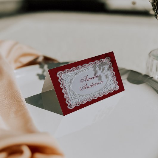 Antike Spitzendeckchen-Hochzeitsplatzkarten in Bur Tischnummer