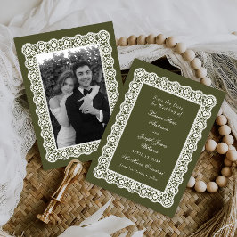 Antike Spitzendecke Grüne Hochzeit Save The Date
