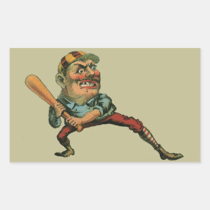 Antike Sportart, wütender Baseballspieler am Schla Rechteckiger Aufkleber