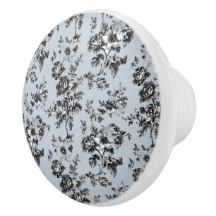 Antike staubblaue und schwarze Chinoiserie Keramikknauf
