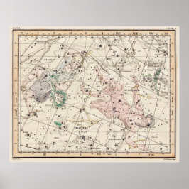 Antike Sternenkarte der Sternbilder Perseus und An Poster