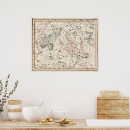 Antike Sternenkarte der Sternbilder Perseus und An Poster