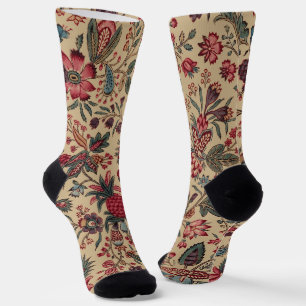 Antike Stickerei Blumenmuster Möbelstoff Socken