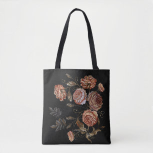 Antike Stickerei: Rosen auf Schwarz. Tasche