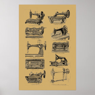Antike Stickmaschinen-Illustrationen aus der vikto Poster