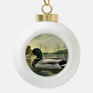 Antike Stockente verwitterte Postkarte Keramik Kugel-Ornament