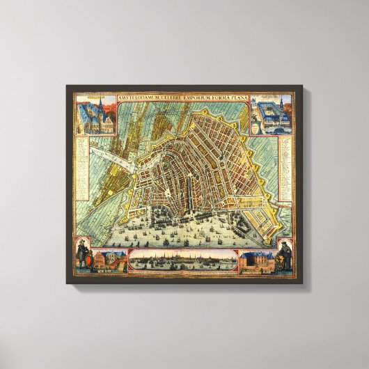 Antike Straßenkarte Amsterdam, Niederlande Leinwanddruck (Vorderseite)