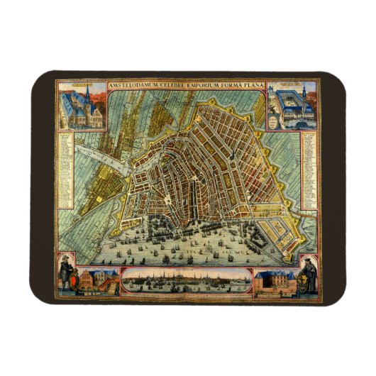 Antike Straßenkarte Amsterdam, Niederlande Magnet (Horizontal)