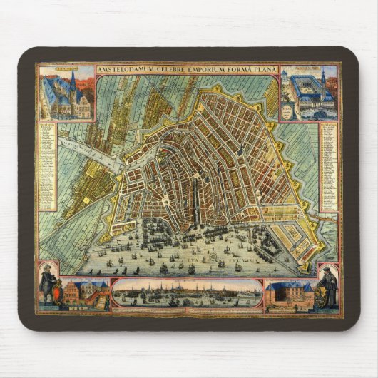Antike Straßenkarte Amsterdam, Niederlande Mousepad (Vorne)