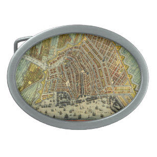 Antike Straßenkarte Amsterdam, Niederlande Ovale Gürtelschnalle
