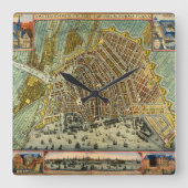 Antike Straßenkarte Amsterdam, Niederlande Quadratische Wanduhr (Vorderseite)