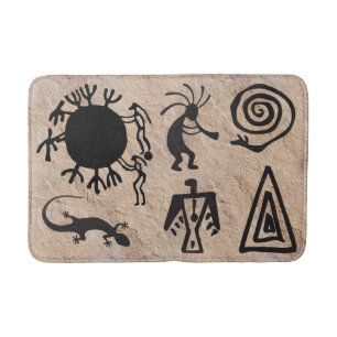 Antike Symbole und Gestein Petroglyphen Badematte
