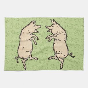 Antike tanzende Schweine: Whimsical Vintage Piggy Handtuch