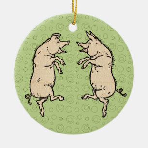 Antike tanzende Schweine: Whimsical Vintage Piggy Keramikornament