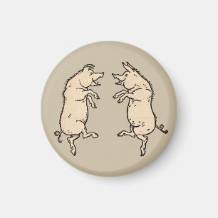 Antike tanzende Schweine: Whimsical Vintage Piggy Magnet