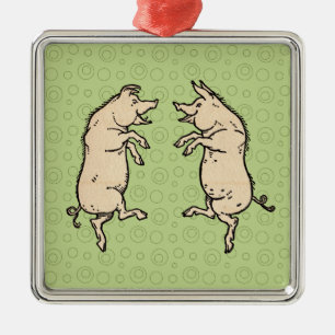 Antike tanzende Schweine: Whimsical Vintage Piggy Ornament Aus Metall