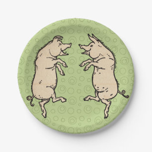 Antike tanzende Schweine: Whimsical Vintage Piggy Pappteller