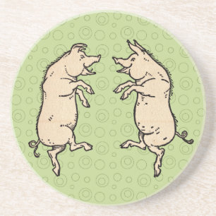 Antike tanzende Schweine: Whimsical Vintage Piggy Sandstein Untersetzer