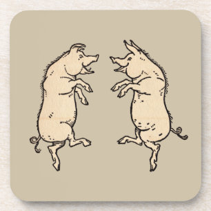 Antike tanzende Schweine: Whimsical Vintage Schwei Getränkeuntersetzer