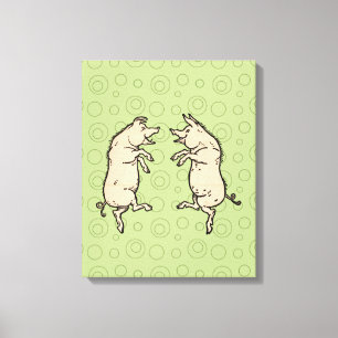 Antike Tanzschweine: Whimsical Vintag Piggy Jig Leinwanddruck
