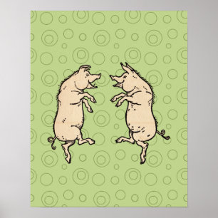 Antike Tanzschweine: Whimsical Vintag Piggy Jig Poster