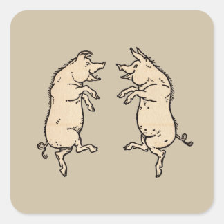 Antike Tanzschweine: Whimsical Vintag Piggy Jig Quadratischer Aufkleber
