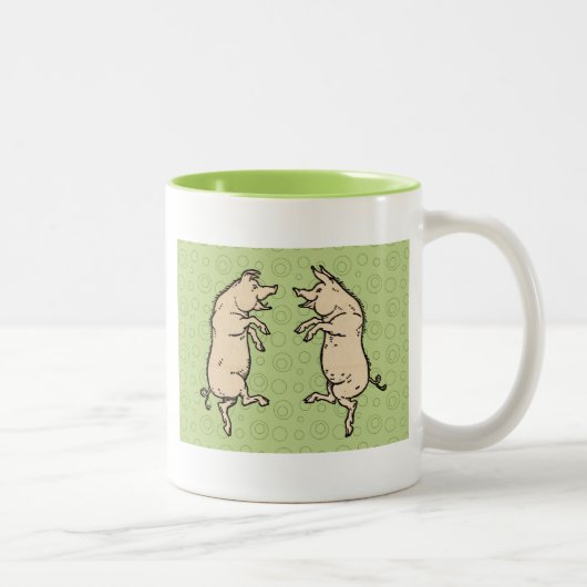 Antike Tanzschweine: Whimsical Vintag Piggy Jig Zweifarbige Tasse (Rechts)