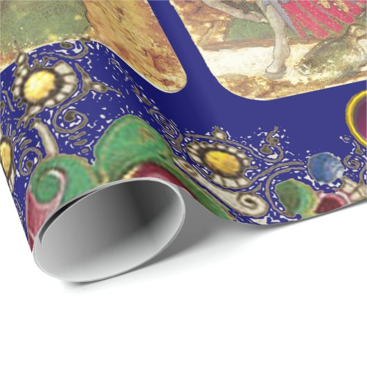 Antike Tarots, deutsche Hofkarten, Flaggen in blau Geschenkpapier (Rolleneckpunkt)