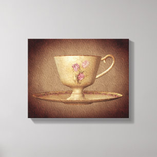 Antike Tasse auf gealtertem Papier Kunst Leinwanddruck
