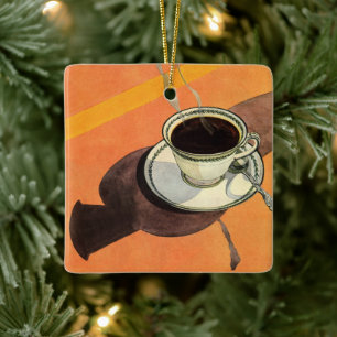 Antike Tasse Kaffee, Untertasse, Löffel, Retro-Din Keramikornament
