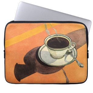 Antike Tasse Kaffee, Untertasse, Löffel, Retro-Din Laptopschutzhülle